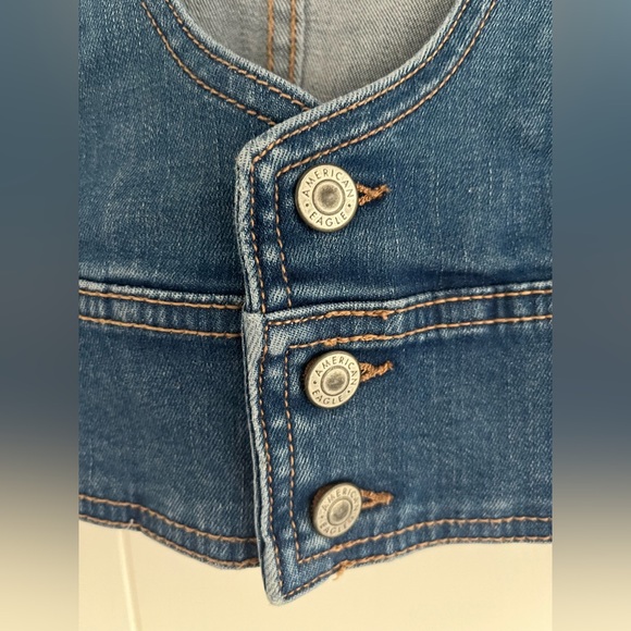 American Eagle Cropped Denim Bra Vest Tank Top Halter Size Small - Picture 3 of 10